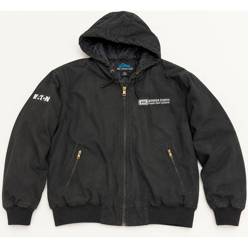 Tri-Mountain Hooded Work Jacket XL Black Eaton Border States Embroidered